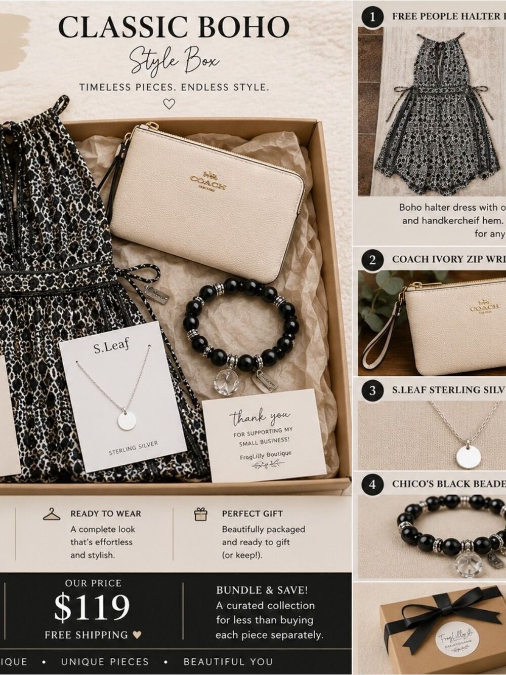 Free People Curated Boho Style Box XS | Coach Wristlet + Sterling Silver Necklac